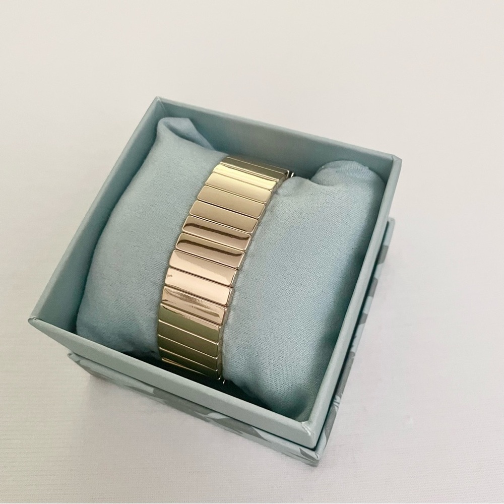 House of Harlow 1960 NIB Gold-Toned Rectangular Link Chain Stretchy Bangle - Picture 1 of 5